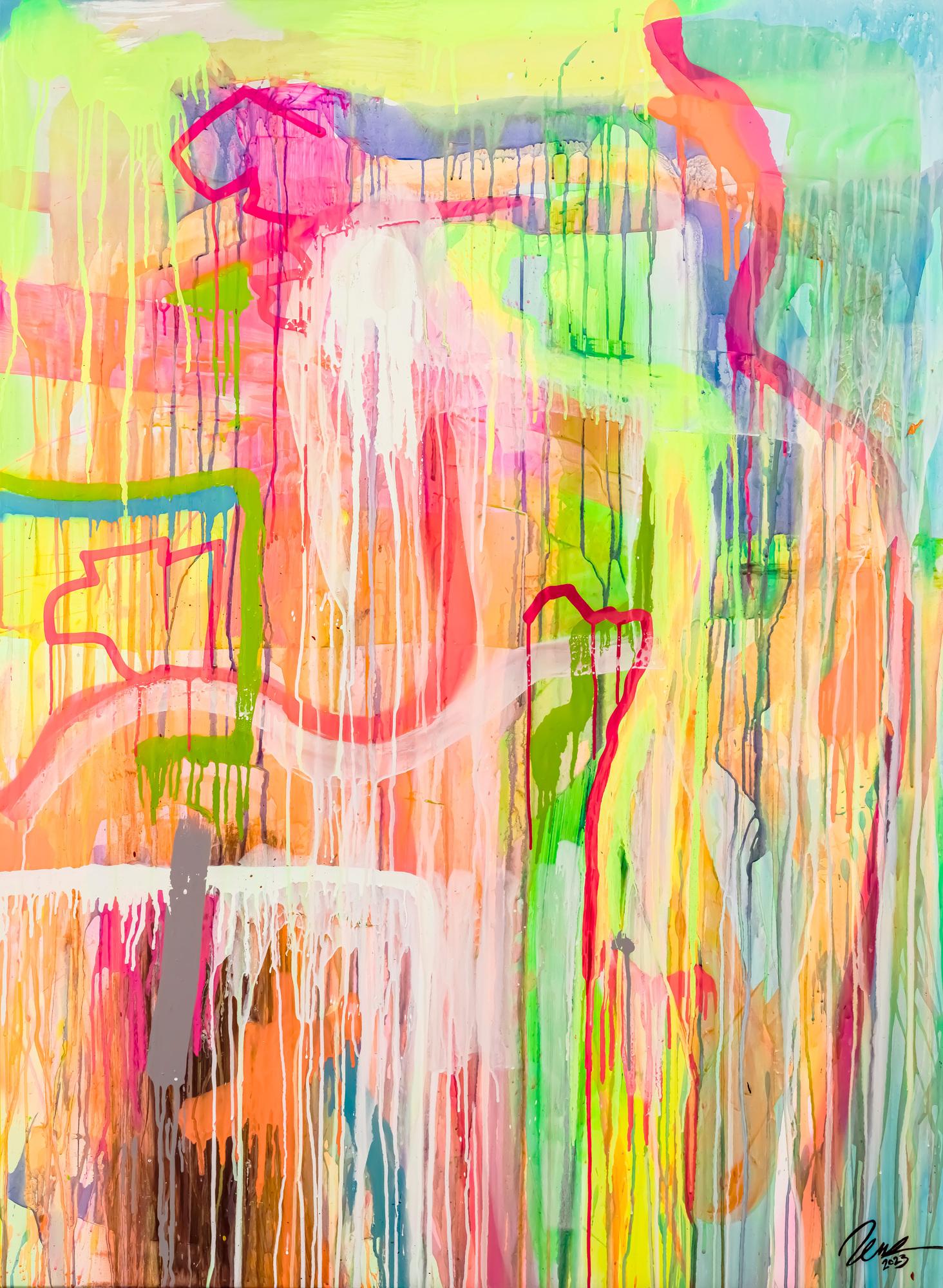 Original Gemälde abstrakt 150x110cm Mischtechnik expressionistisch handgemalt Mischtechnik beige weiß gelb hochwertig