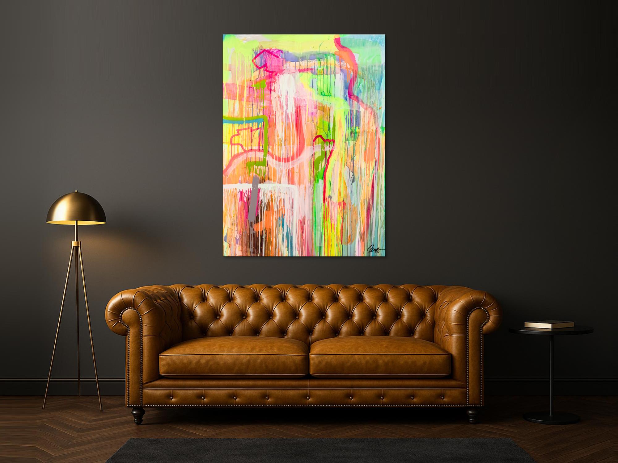 Original Gemälde abstrakt 150x110cm Mischtechnik expressionistisch handgemalt Mischtechnik beige weiß gelb hochwertig