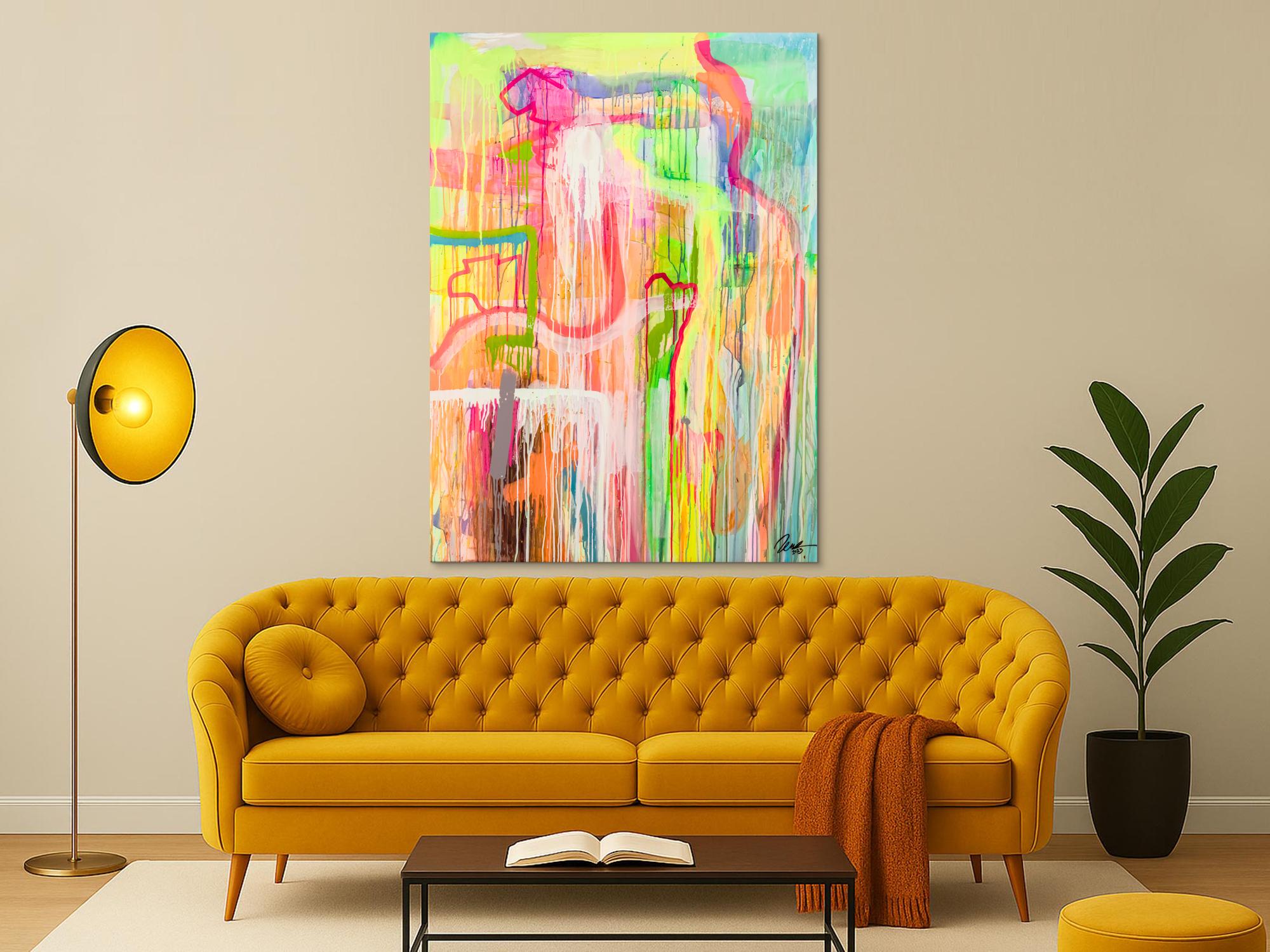 Original Gemälde abstrakt 150x110cm Mischtechnik expressionistisch handgemalt Mischtechnik beige weiß gelb hochwertig