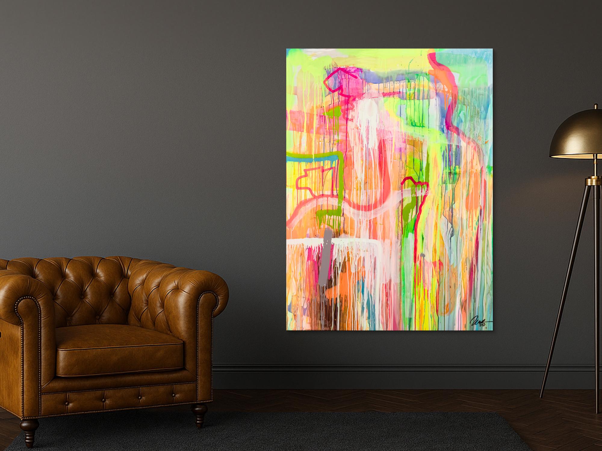 Original Gemälde abstrakt 150x110cm Mischtechnik expressionistisch handgemalt Mischtechnik beige weiß gelb hochwertig