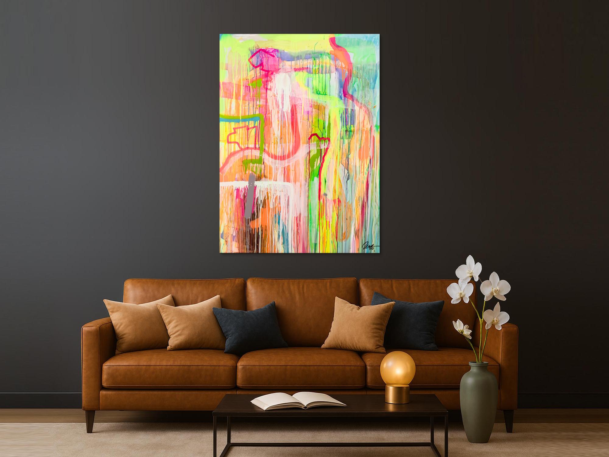 Original Gemälde abstrakt 150x110cm Mischtechnik expressionistisch handgemalt Mischtechnik beige weiß gelb hochwertig