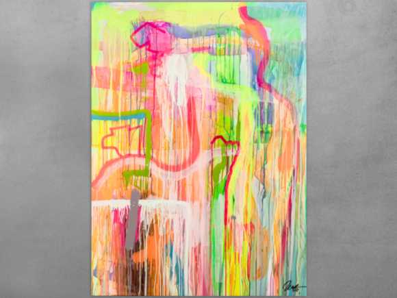 Original Gemälde abstrakt 150x110cm Mischtechnik expressionistisch handgemalt Mischtechnik beige weiß gelb hochwertig
