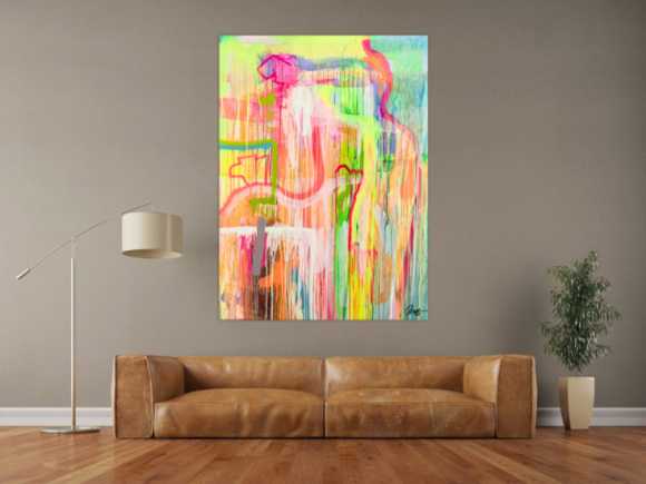 Original Gemälde abstrakt 150x110cm Mischtechnik expressionistisch handgemalt Mischtechnik beige weiß gelb hochwertig