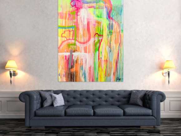 Original Gemälde abstrakt 150x110cm Mischtechnik expressionistisch handgemalt Mischtechnik beige weiß gelb hochwertig