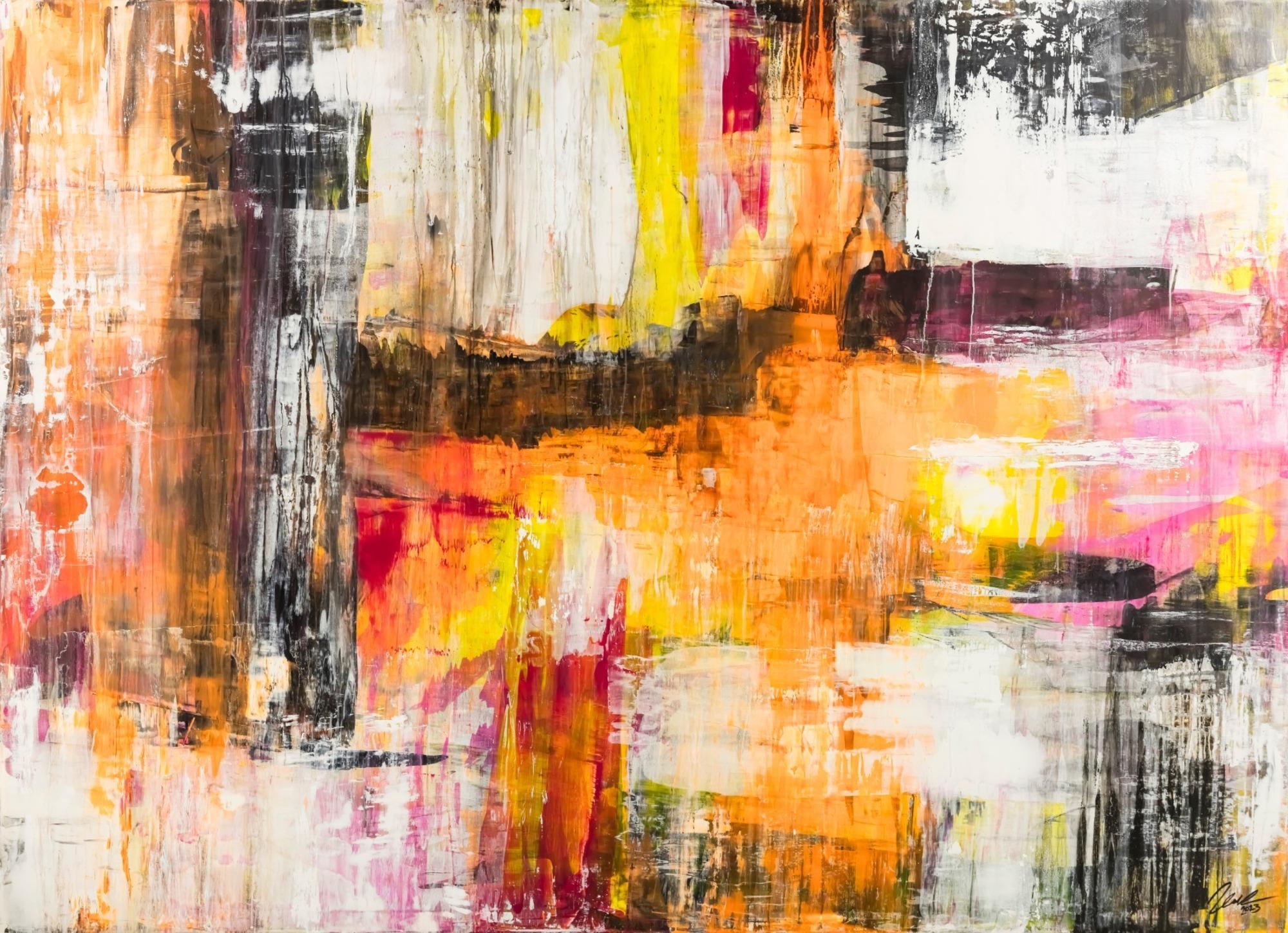 Gemälde Original abstrakt 160x220cm Spachteltechnik Modern Art handgemalt Mischtechnik weiß beige schwarz Einzelstück
