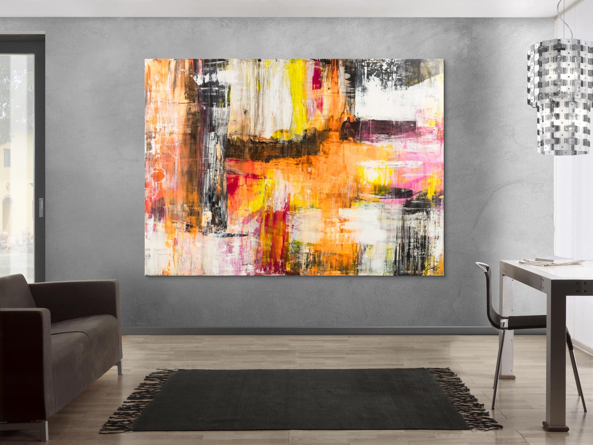 Gemälde Original abstrakt 160x220cm Spachteltechnik Modern Art handgemalt Mischtechnik weiß beige schwarz Einzelstück