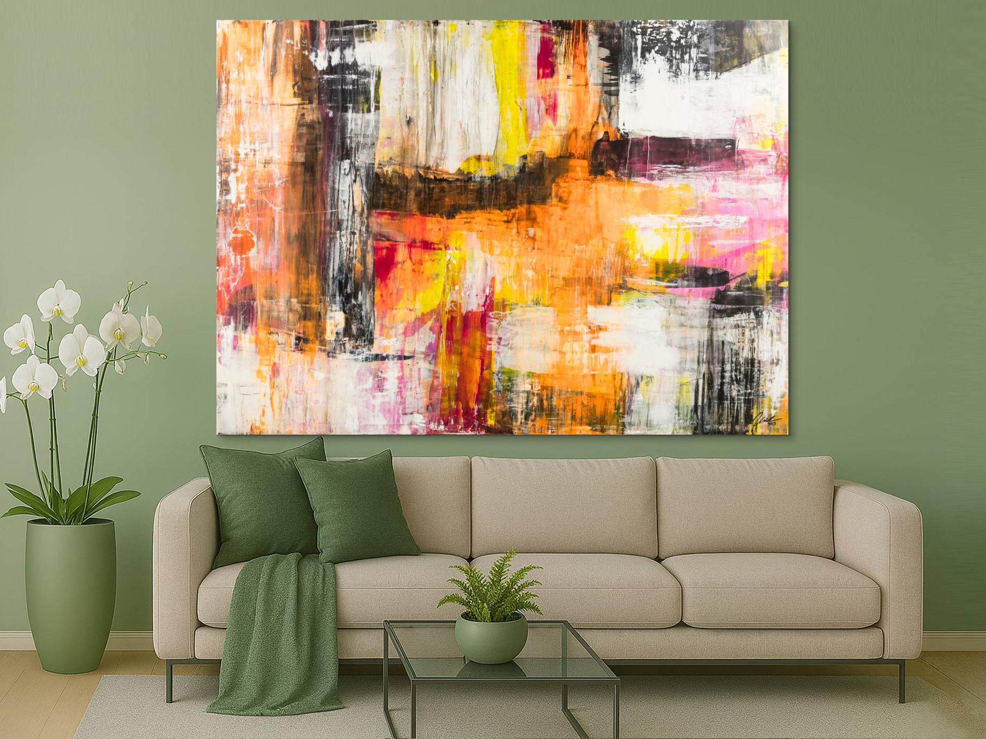 Gemälde Original abstrakt 160x220cm Spachteltechnik Modern Art handgemalt Mischtechnik weiß beige schwarz Einzelstück