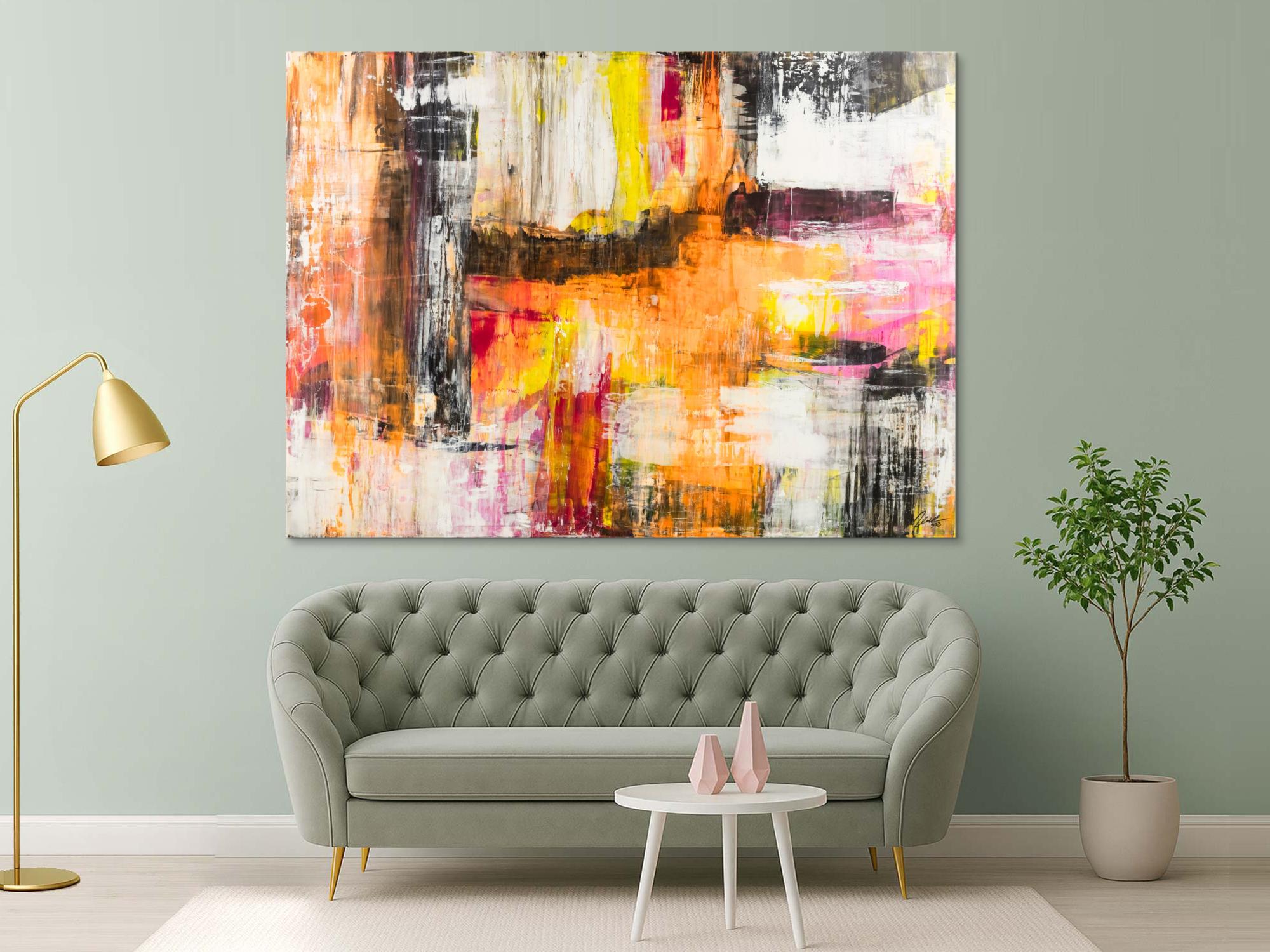 Gemälde Original abstrakt 160x220cm Spachteltechnik Modern Art handgemalt Mischtechnik weiß beige schwarz Einzelstück