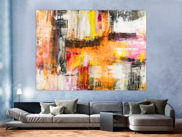 Gemälde Original abstrakt 160x220cm Spachteltechnik Modern Art handgemalt Mischtechnik weiß beige schwarz Einzelstück