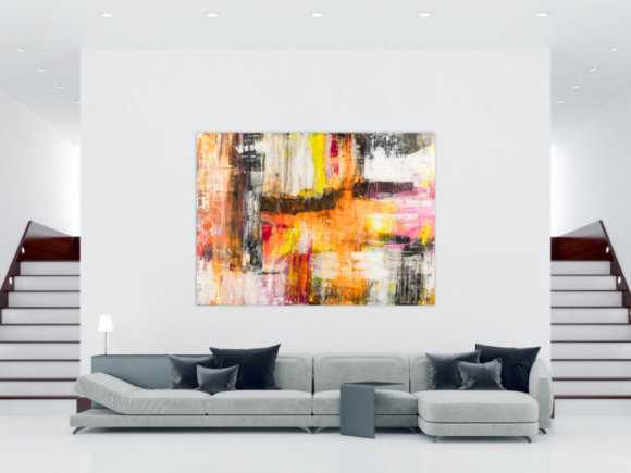 Gemälde Original abstrakt 160x220cm Spachteltechnik Modern Art handgemalt Mischtechnik weiß beige schwarz Einzelstück