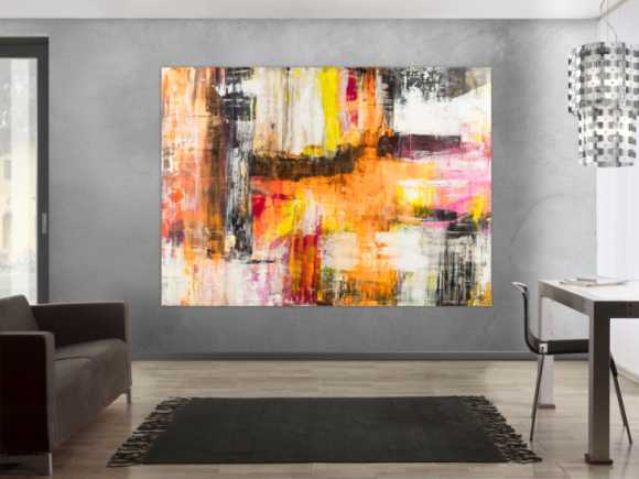 Gemälde Original abstrakt 160x220cm Spachteltechnik Modern Art handgemalt Mischtechnik weiß beige schwarz Einzelstück