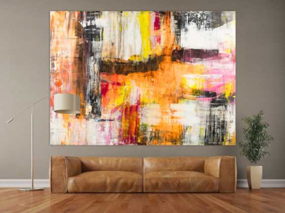 Gemälde Original abstrakt 160x220cm Spachteltechnik Modern Art handgemalt Mischtechnik weiß beige schwarz Einzelstück