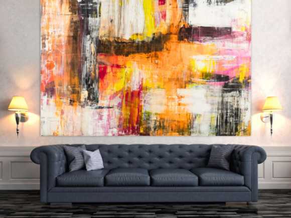 Gemälde Original abstrakt 160x220cm Spachteltechnik Modern Art handgemalt Mischtechnik weiß beige schwarz Einzelstück