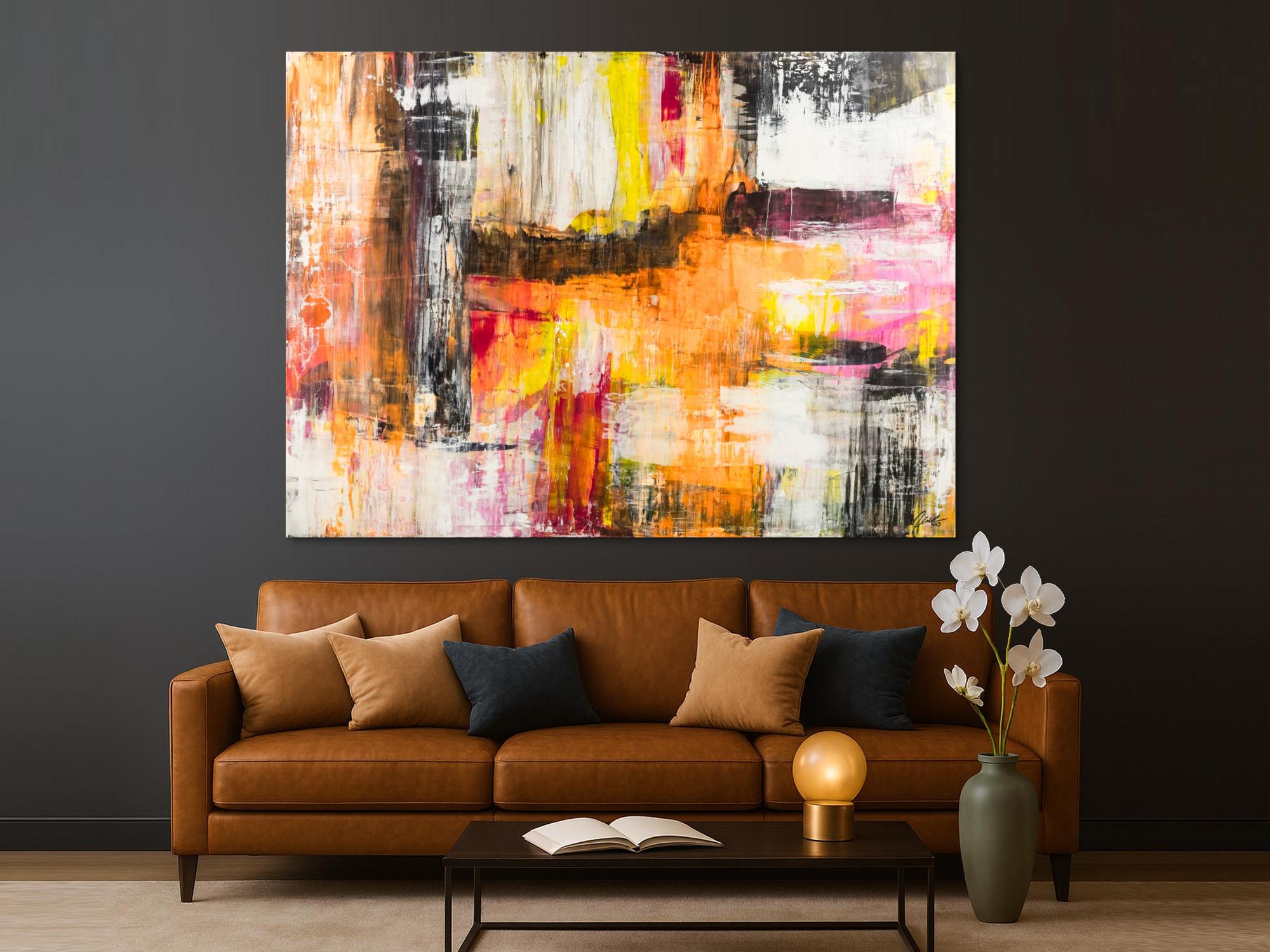 Gemälde Original abstrakt 160x220cm Spachteltechnik Modern Art handgemalt Mischtechnik weiß beige schwarz Einzelstück
