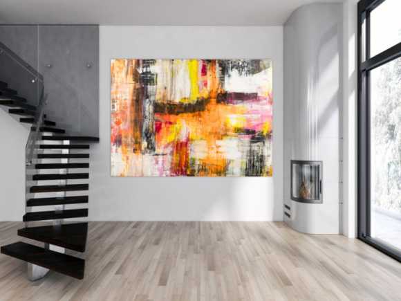 Gemälde Original abstrakt 160x220cm Spachteltechnik Modern Art handgemalt Mischtechnik weiß beige schwarz Einzelstück