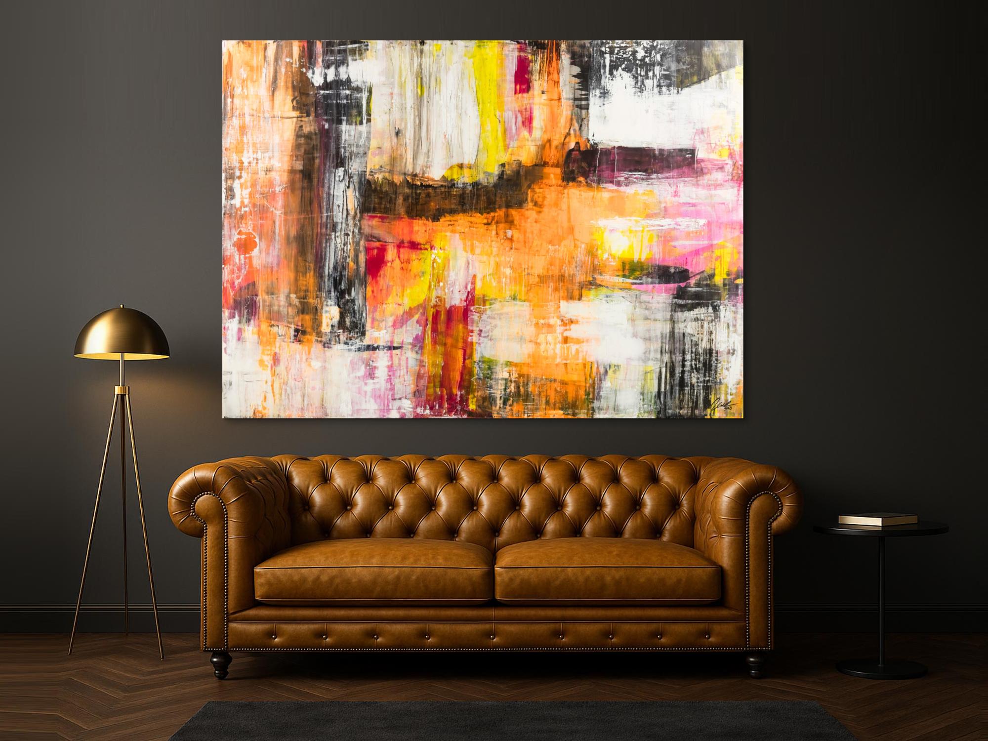 Gemälde Original abstrakt 160x220cm Spachteltechnik Modern Art handgemalt Mischtechnik weiß beige schwarz Einzelstück