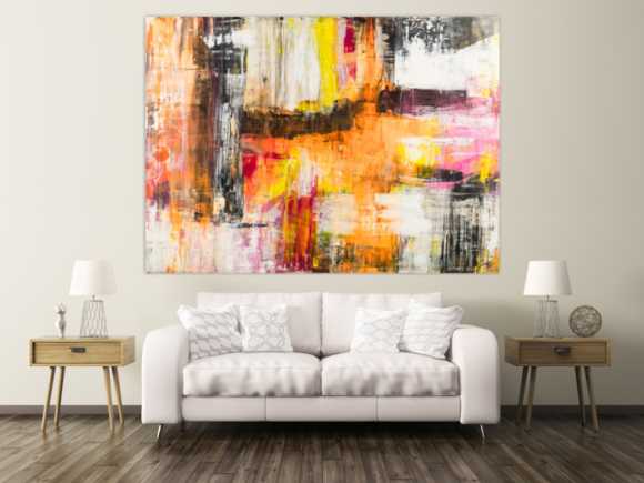 Gemälde Original abstrakt 160x220cm Spachteltechnik Modern Art handgemalt Mischtechnik weiß beige schwarz Einzelstück