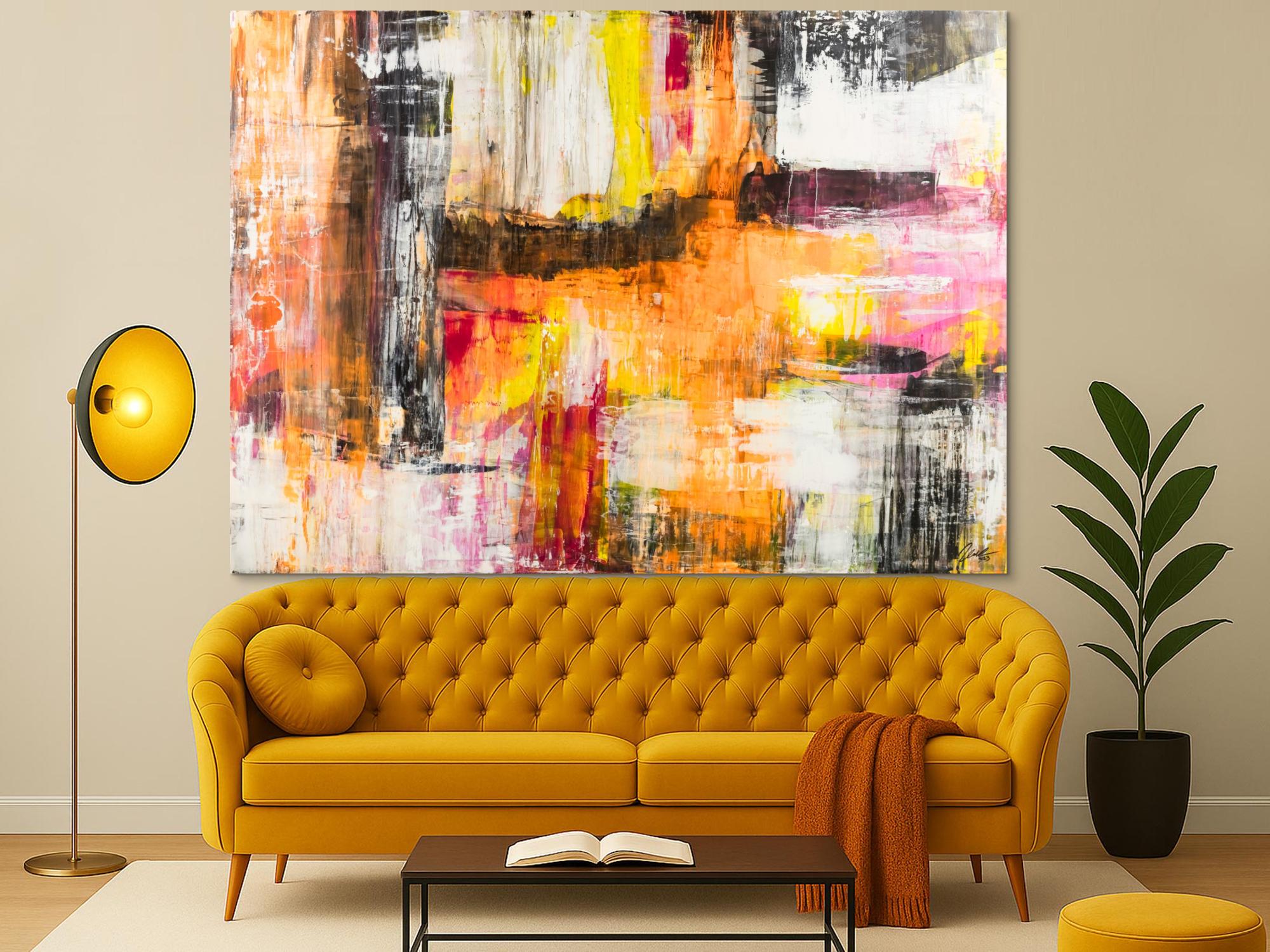 Gemälde Original abstrakt 160x220cm Spachteltechnik Modern Art handgemalt Mischtechnik weiß beige schwarz Einzelstück