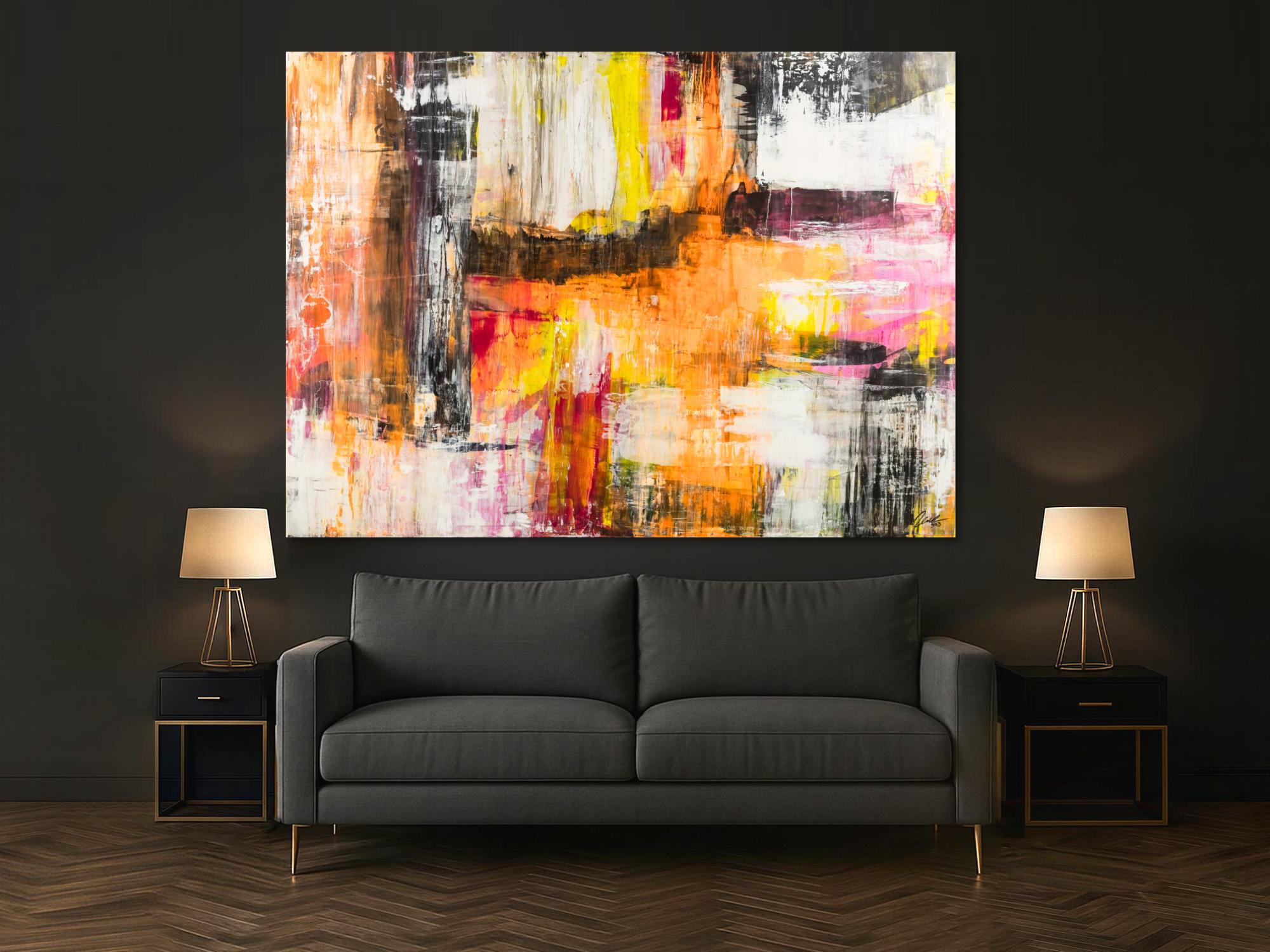 Gemälde Original abstrakt 160x220cm Spachteltechnik Modern Art handgemalt Mischtechnik weiß beige schwarz Einzelstück