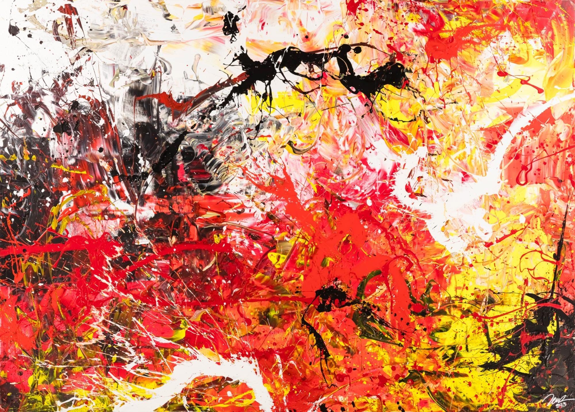 Gemälde Original abstrakt 160x220cm Action Painting Moderne Kunst handgemalt Mischtechnik rot weiß schwarz hochwertig