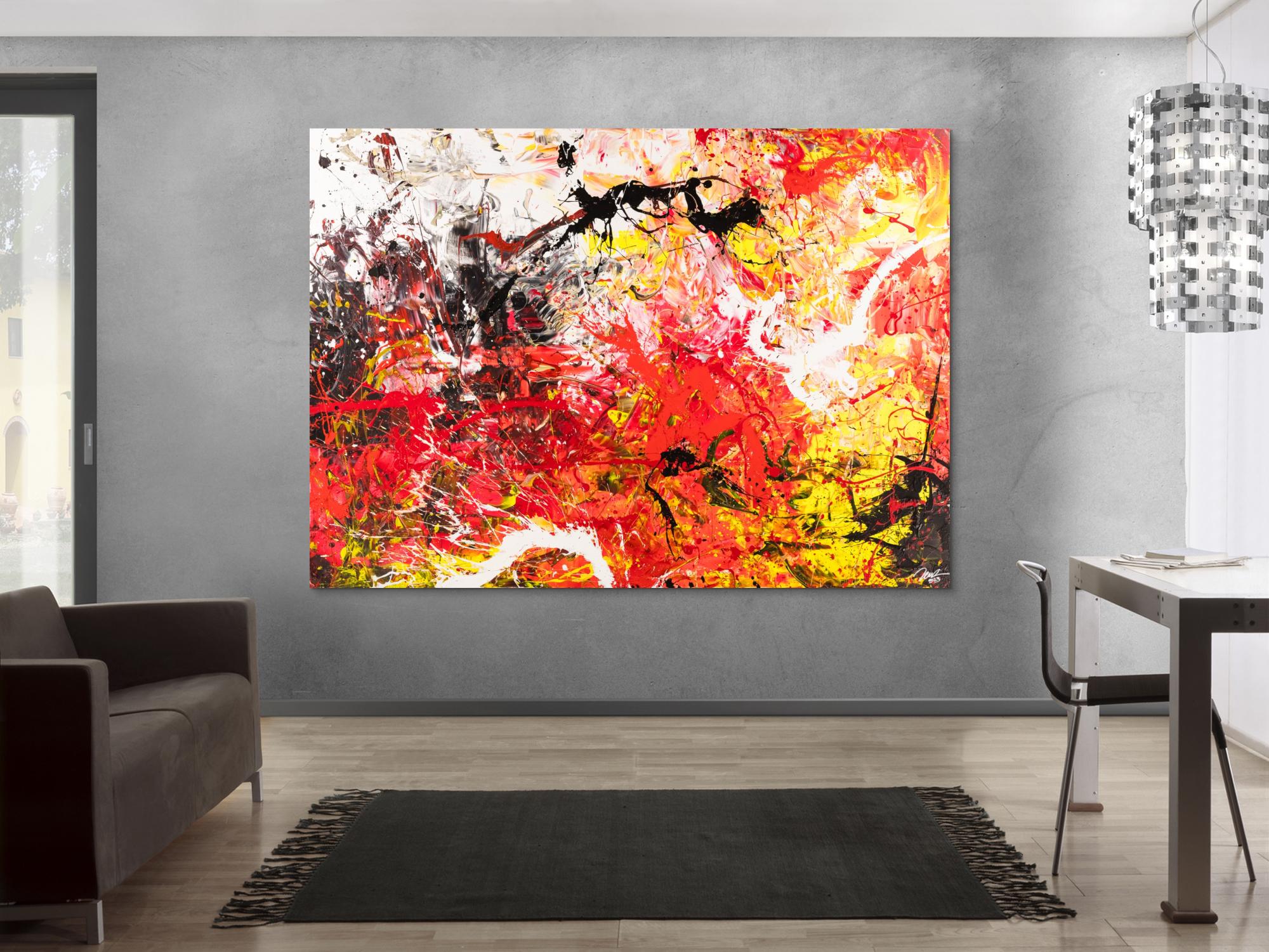 Gemälde Original abstrakt 160x220cm Action Painting Moderne Kunst handgemalt Mischtechnik rot weiß schwarz hochwertig