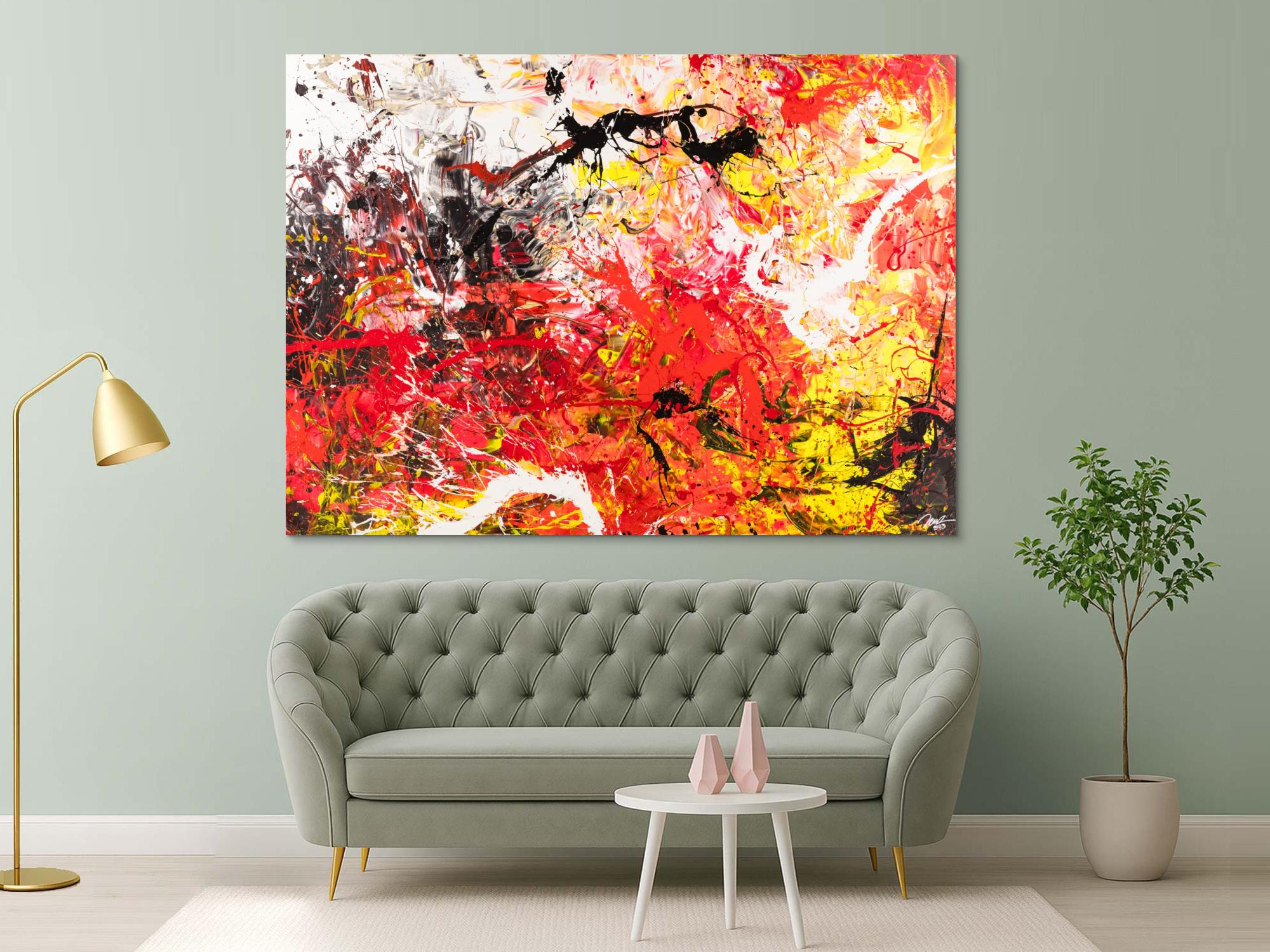 Gemälde Original abstrakt 160x220cm Action Painting Moderne Kunst handgemalt Mischtechnik rot weiß schwarz hochwertig