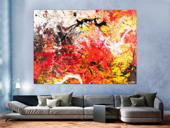 Gemälde Original abstrakt 160x220cm Action Painting Moderne Kunst handgemalt Mischtechnik rot weiß schwarz hochwertig