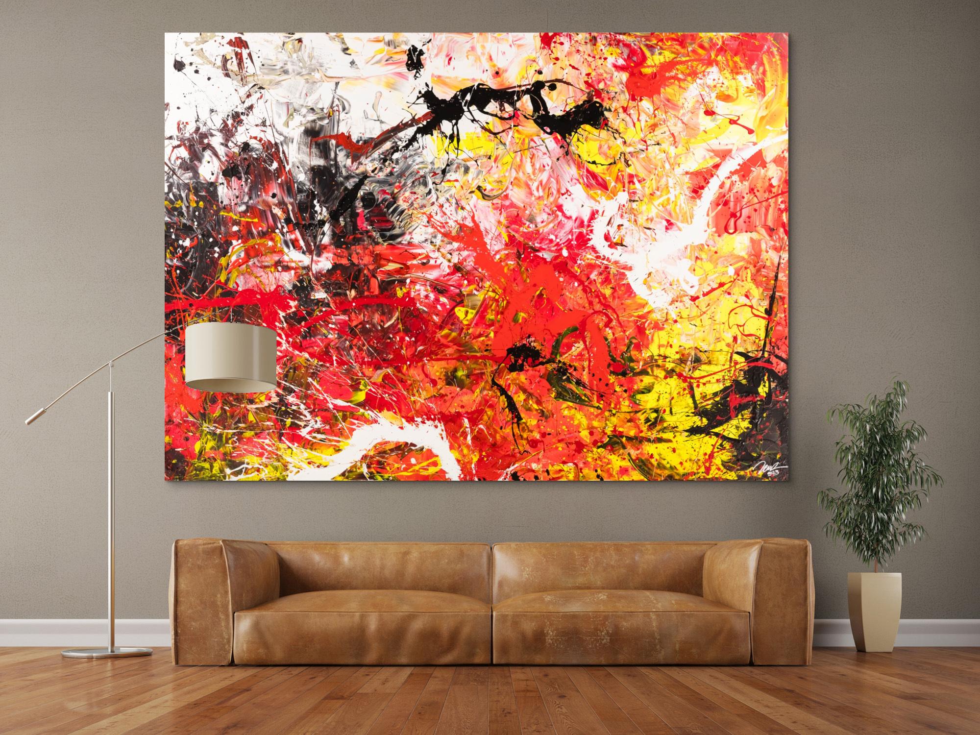 Gemälde Original abstrakt 160x220cm Action Painting Moderne Kunst handgemalt Mischtechnik rot weiß schwarz hochwertig