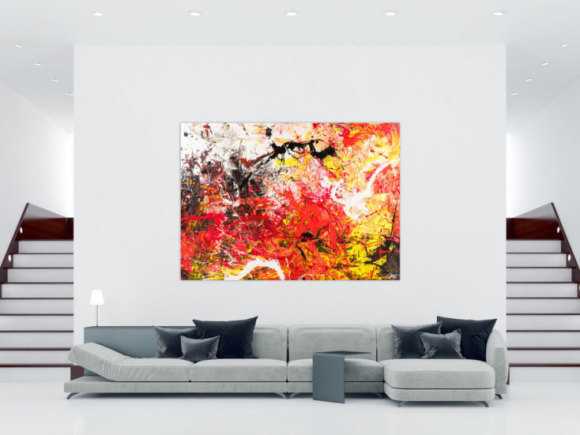 Gemälde Original abstrakt 160x220cm Action Painting Moderne Kunst handgemalt Mischtechnik rot weiß schwarz hochwertig