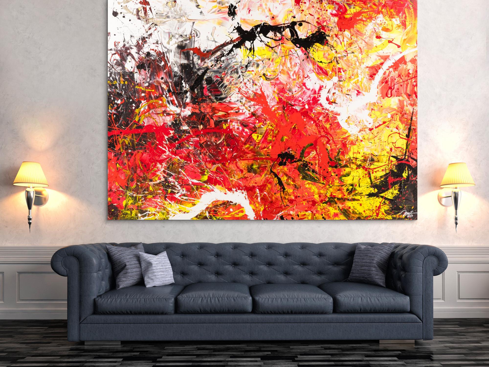Gemälde Original abstrakt 160x220cm Action Painting Moderne Kunst handgemalt Mischtechnik rot weiß schwarz hochwertig