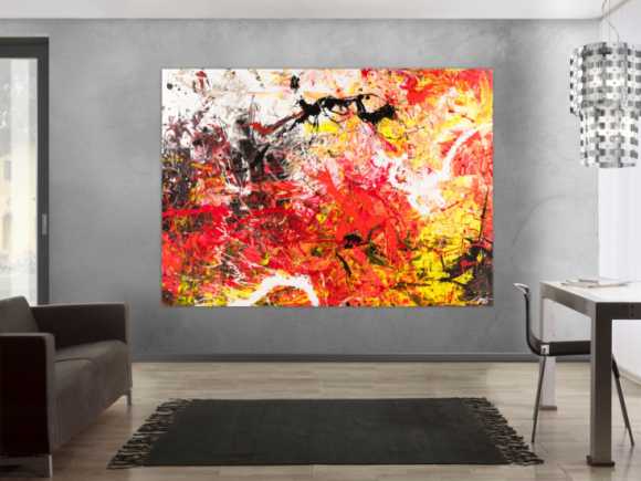Gemälde Original abstrakt 160x220cm Action Painting Moderne Kunst handgemalt Mischtechnik rot weiß schwarz hochwertig