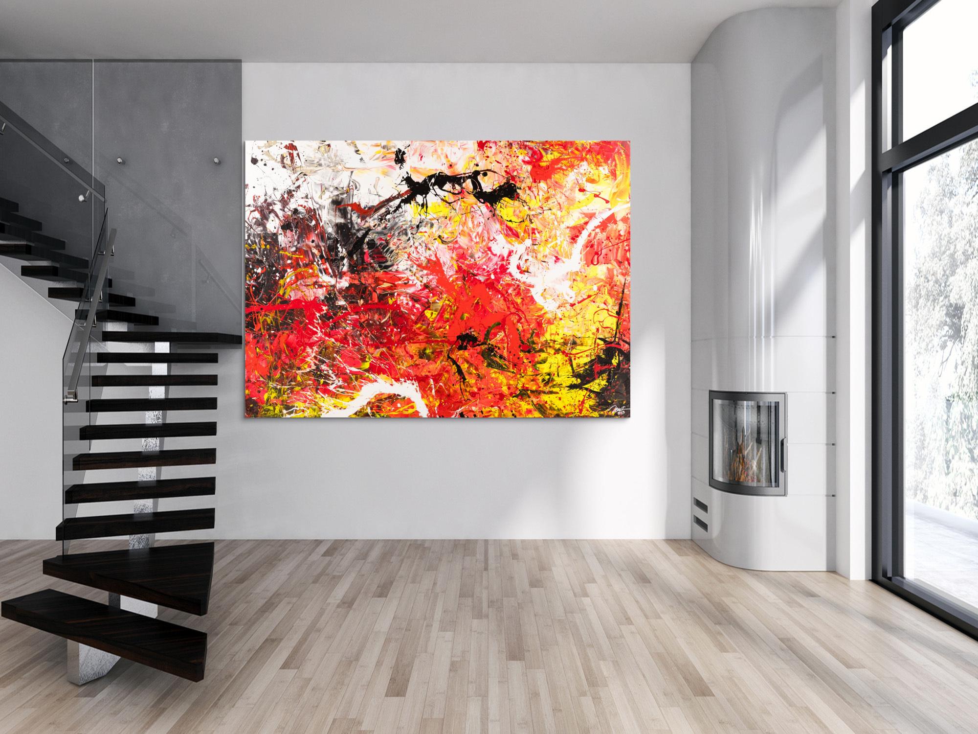 Gemälde Original abstrakt 160x220cm Action Painting Moderne Kunst handgemalt Mischtechnik rot weiß schwarz hochwertig
