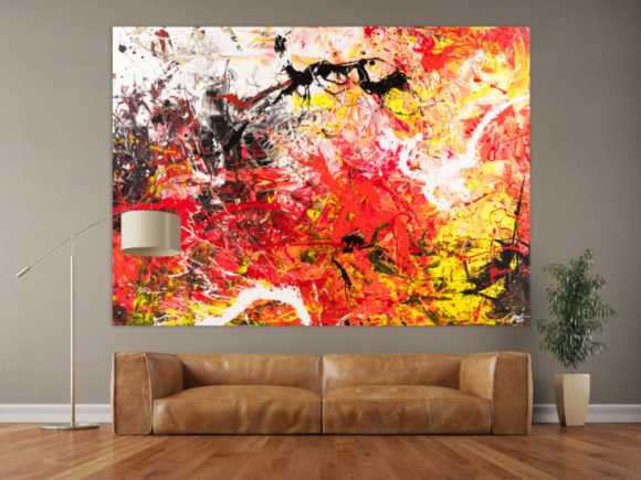 Gemälde Original abstrakt 160x220cm Action Painting Moderne Kunst handgemalt Mischtechnik rot weiß schwarz hochwertig