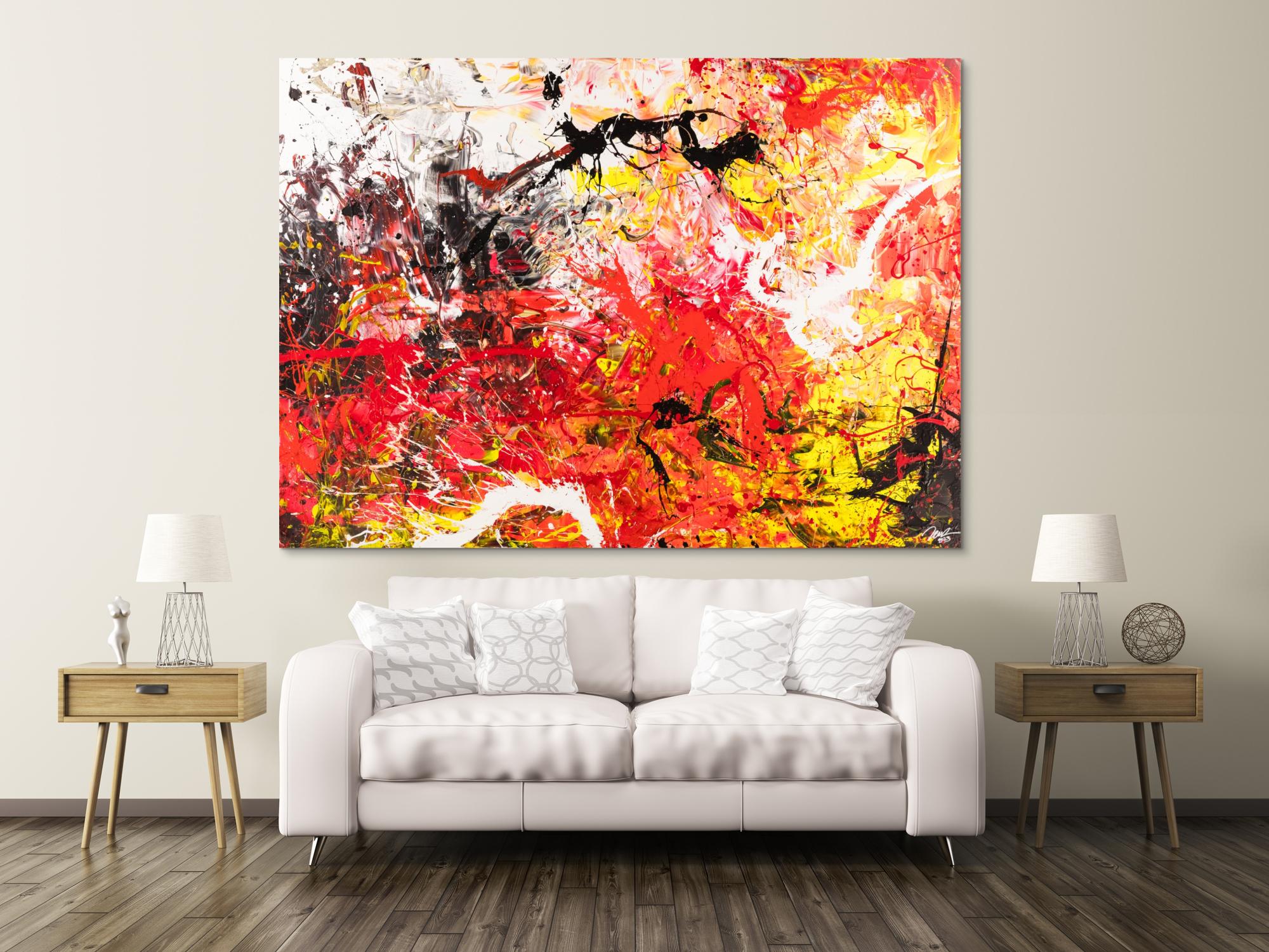 Gemälde Original abstrakt 160x220cm Action Painting Moderne Kunst handgemalt Mischtechnik rot weiß schwarz hochwertig