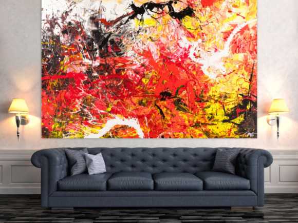 Gemälde Original abstrakt 160x220cm Action Painting Moderne Kunst handgemalt Mischtechnik rot weiß schwarz hochwertig