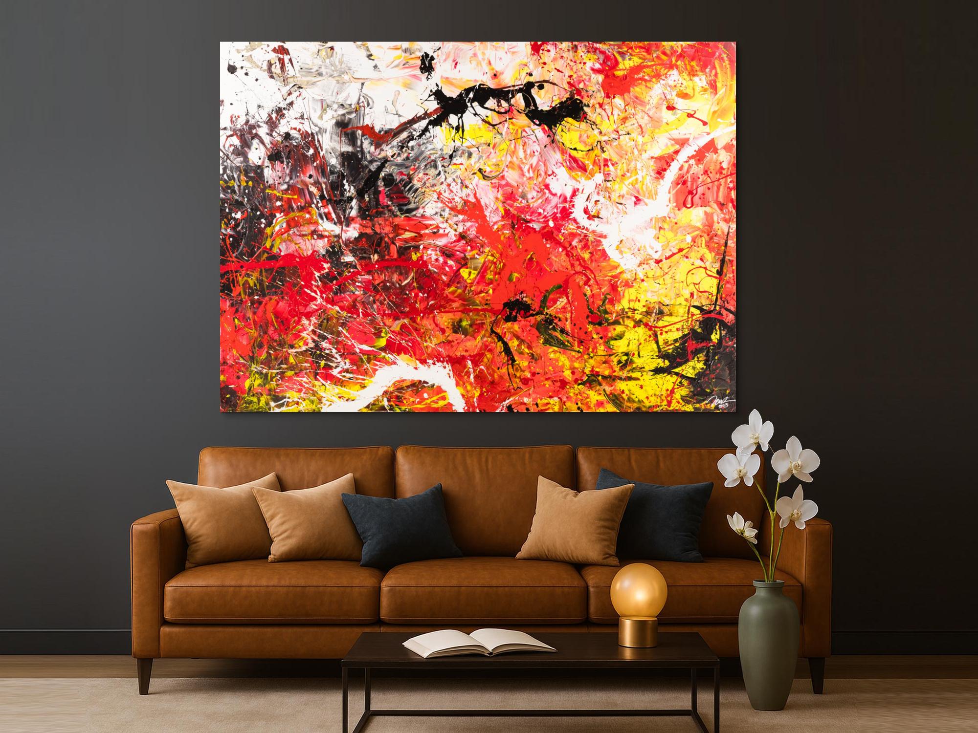 Gemälde Original abstrakt 160x220cm Action Painting Moderne Kunst handgemalt Mischtechnik rot weiß schwarz hochwertig