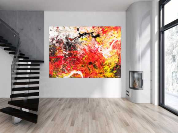 Gemälde Original abstrakt 160x220cm Action Painting Moderne Kunst handgemalt Mischtechnik rot weiß schwarz hochwertig