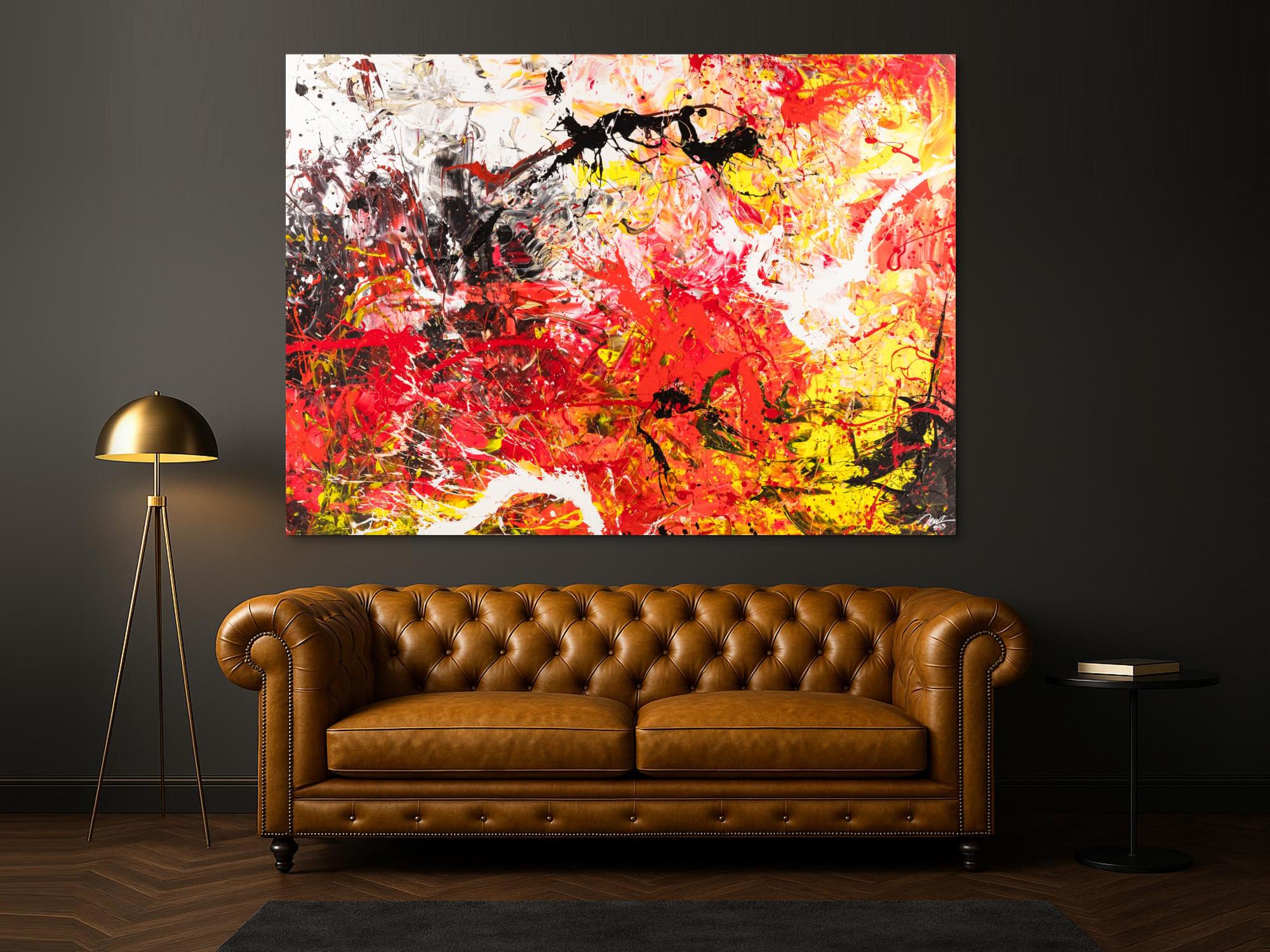 Gemälde Original abstrakt 160x220cm Action Painting Moderne Kunst handgemalt Mischtechnik rot weiß schwarz hochwertig