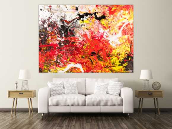 Gemälde Original abstrakt 160x220cm Action Painting Moderne Kunst handgemalt Mischtechnik rot weiß schwarz hochwertig