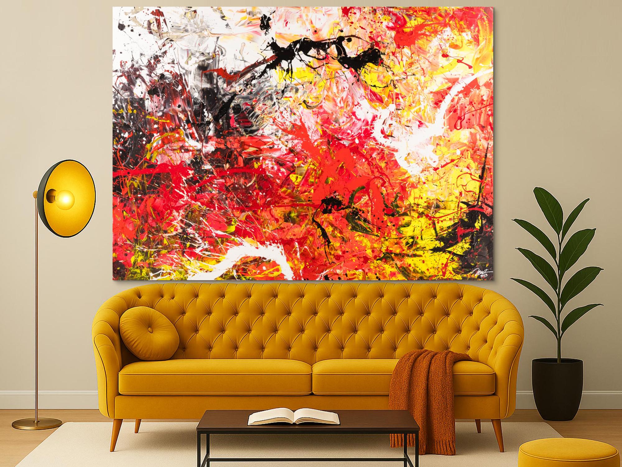 Gemälde Original abstrakt 160x220cm Action Painting Moderne Kunst handgemalt Mischtechnik rot weiß schwarz hochwertig