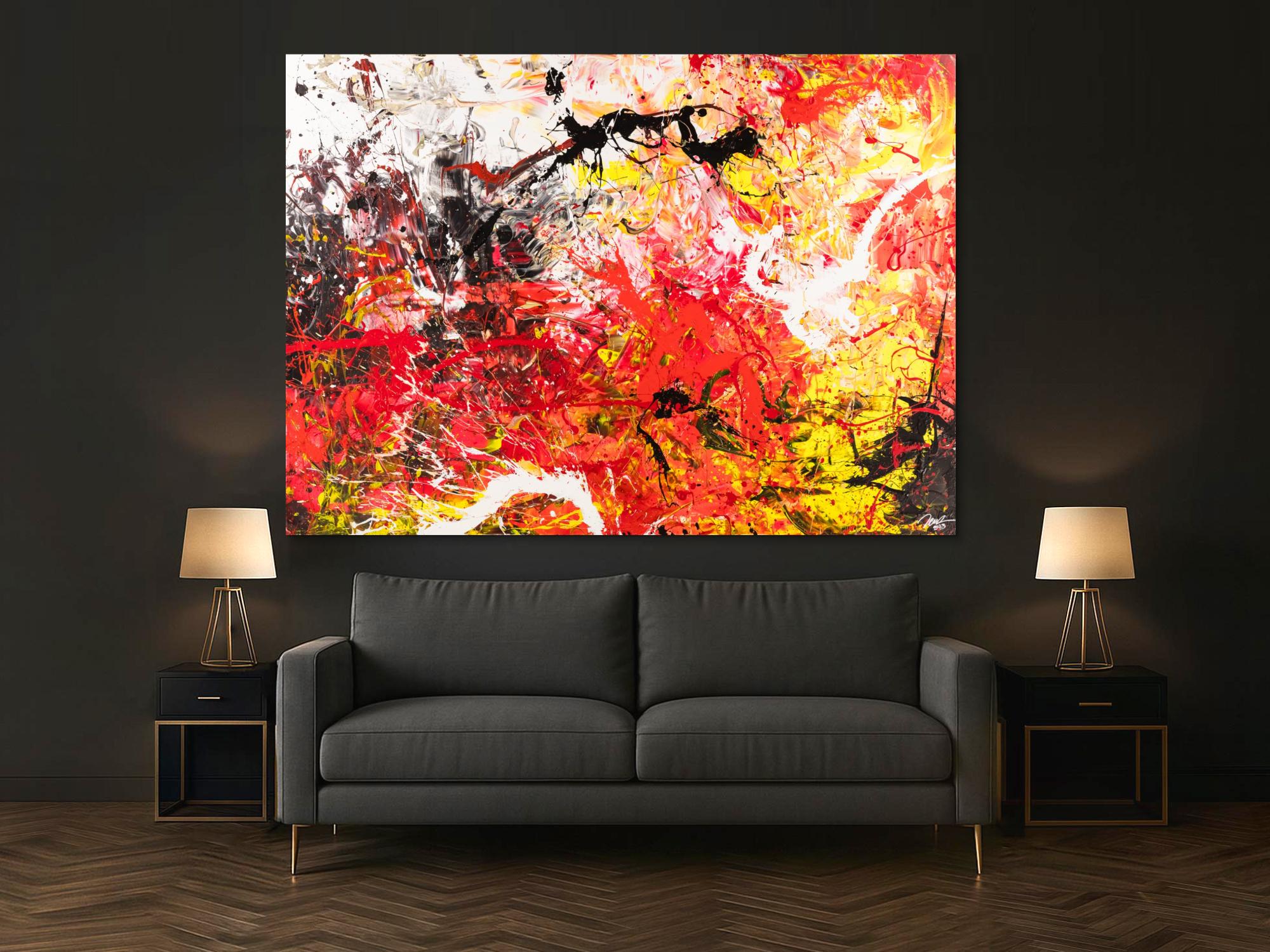 Gemälde Original abstrakt 160x220cm Action Painting Moderne Kunst handgemalt Mischtechnik rot weiß schwarz hochwertig