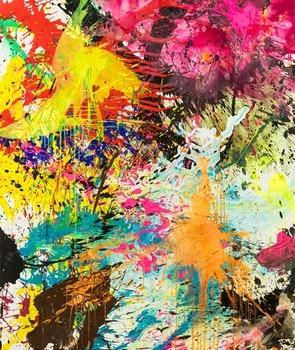 Abstraktes Original Gemälde 130x110cm Action Painting expressionistisch handgemalt Mischtechnik bunt neon hochwertig