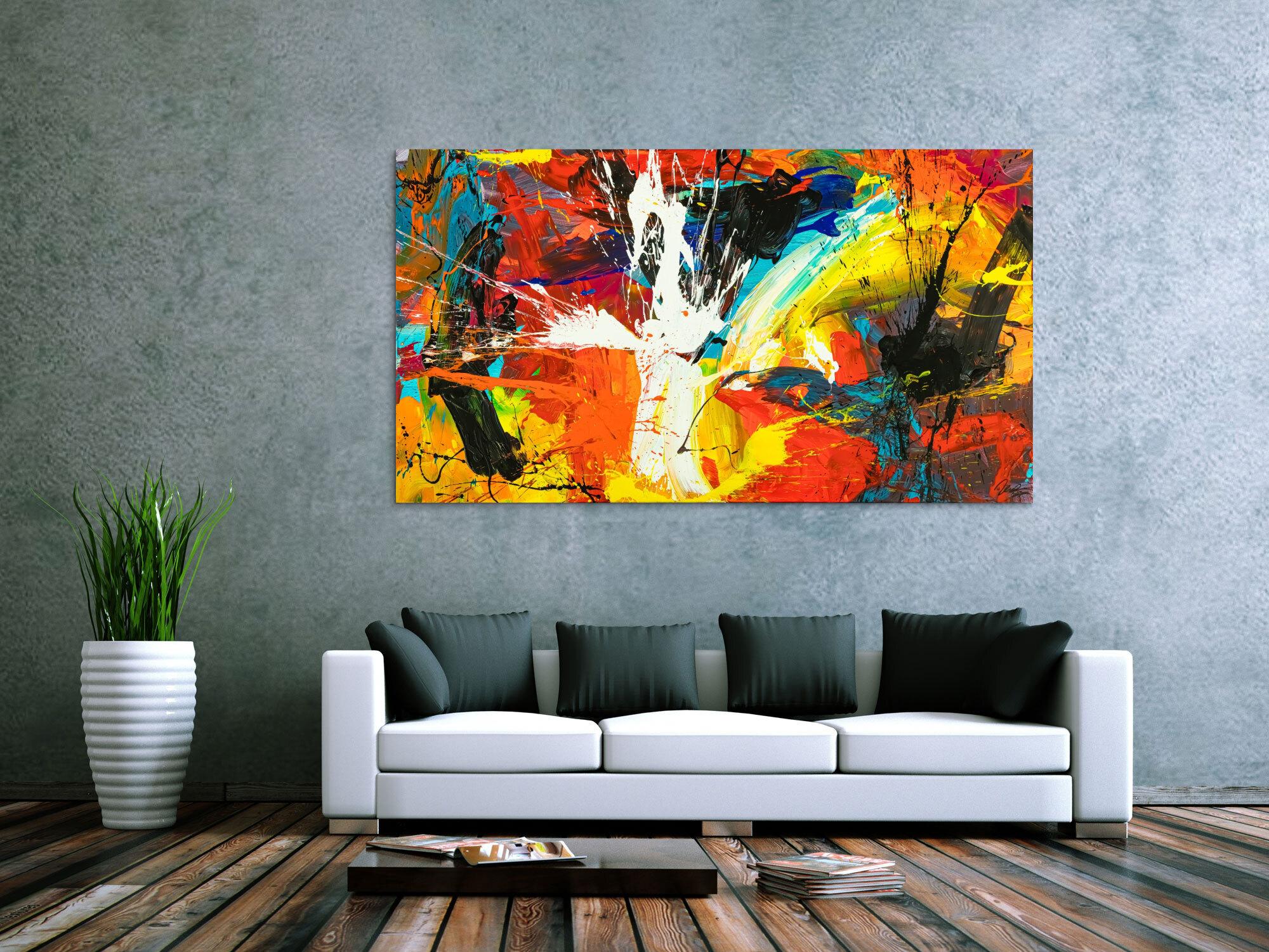 Gemälde Original abstrakt 100x180cm Action Painting Moderne Kunst handgefertigt Mischtechnik schwarz rot orange einzigartig