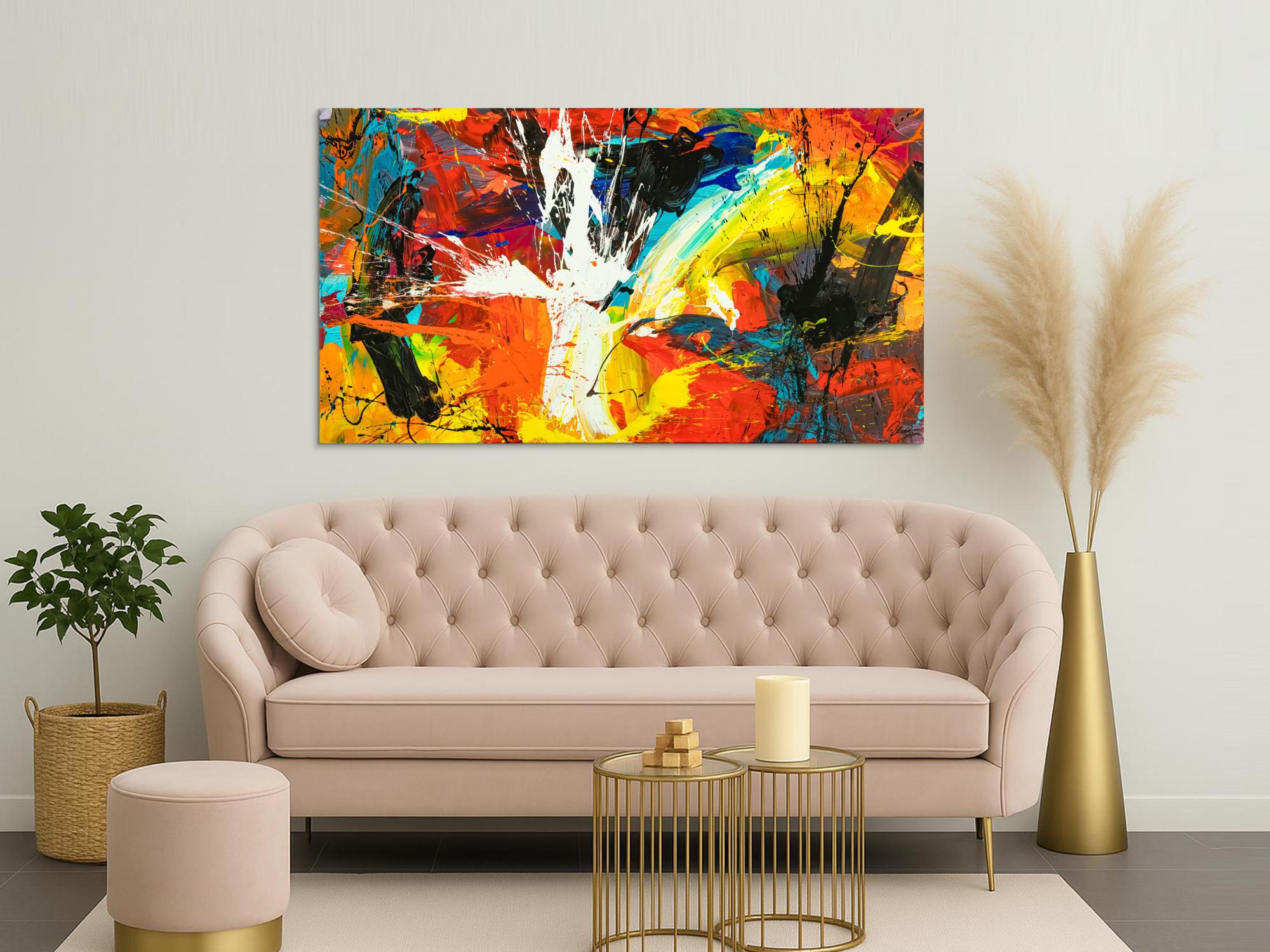 Gemälde Original abstrakt 100x180cm Action Painting Moderne Kunst handgefertigt Mischtechnik schwarz rot orange einzigartig