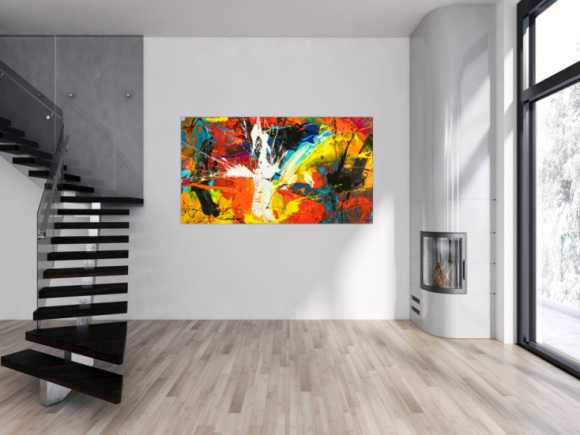 Gemälde Original abstrakt 100x180cm Action Painting Moderne Kunst handgefertigt Mischtechnik schwarz rot orange einzigartig