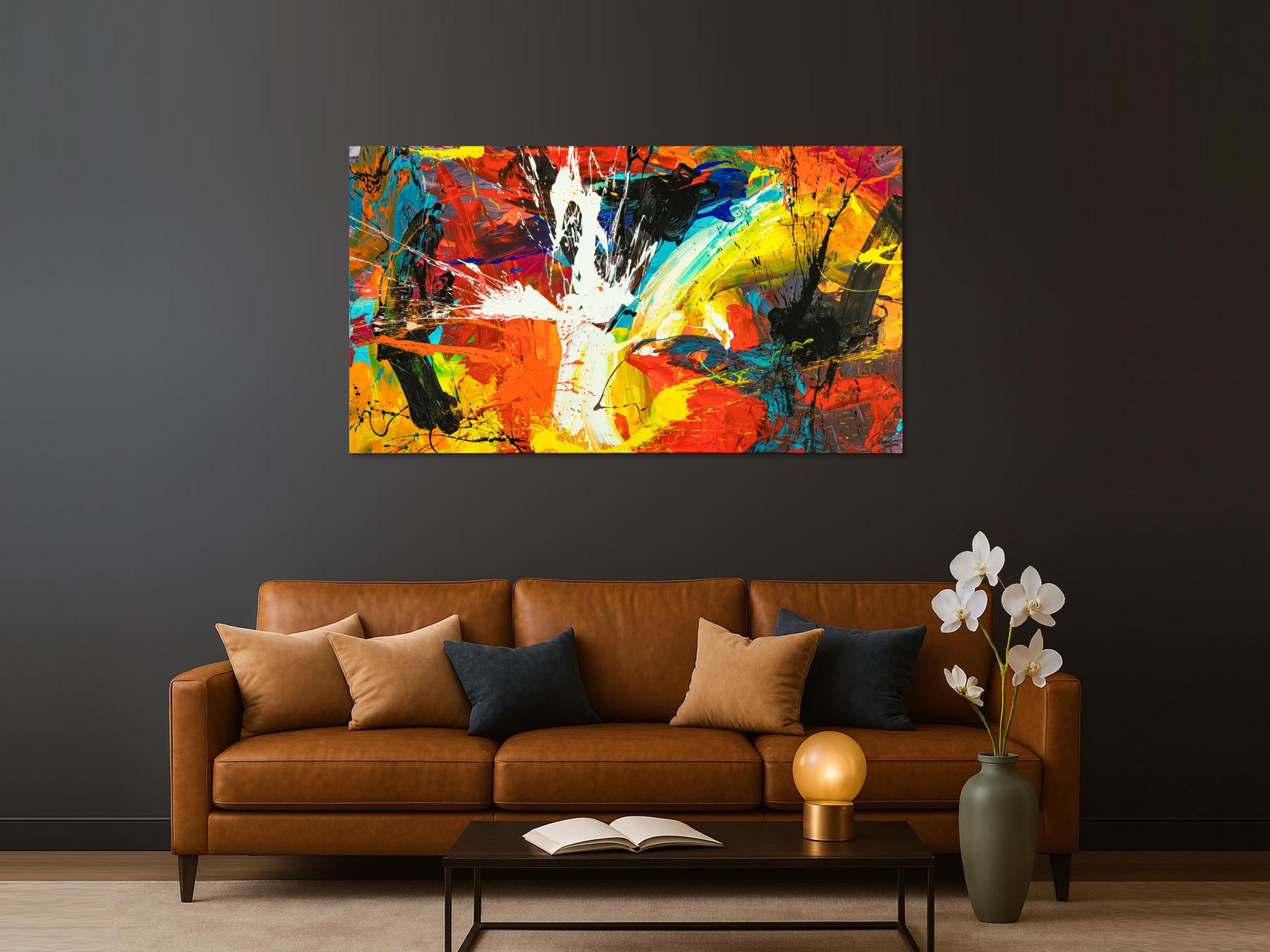 Gemälde Original abstrakt 100x180cm Action Painting Moderne Kunst handgefertigt Mischtechnik schwarz rot orange einzigartig