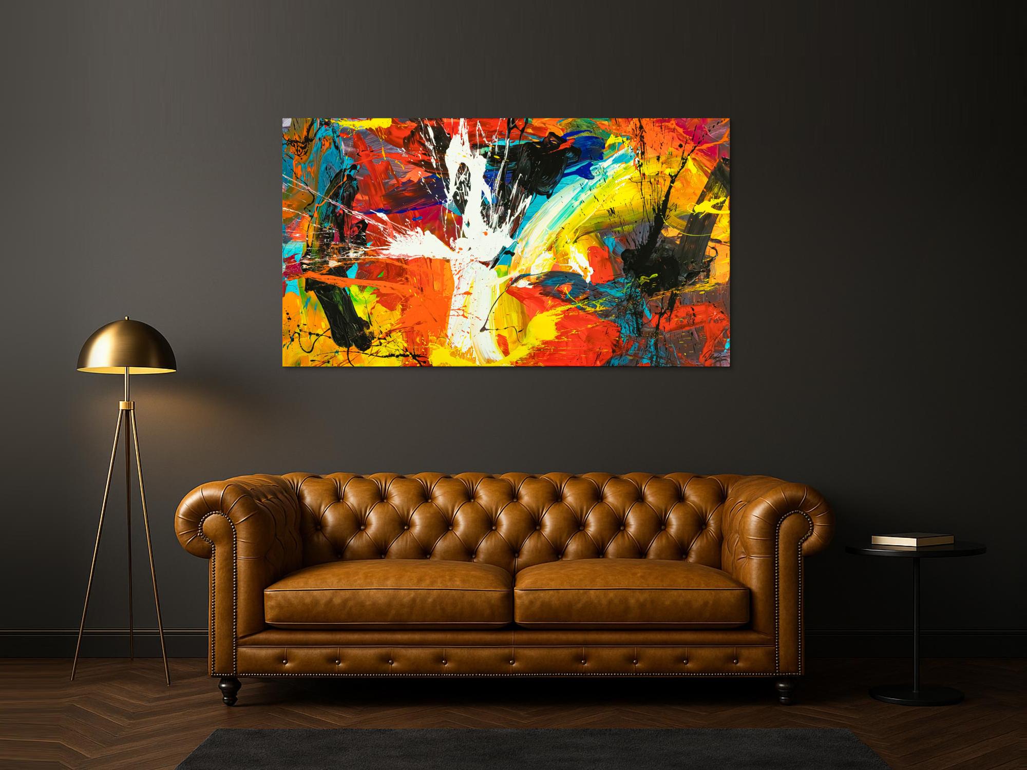 Gemälde Original abstrakt 100x180cm Action Painting Moderne Kunst handgefertigt Mischtechnik schwarz rot orange einzigartig