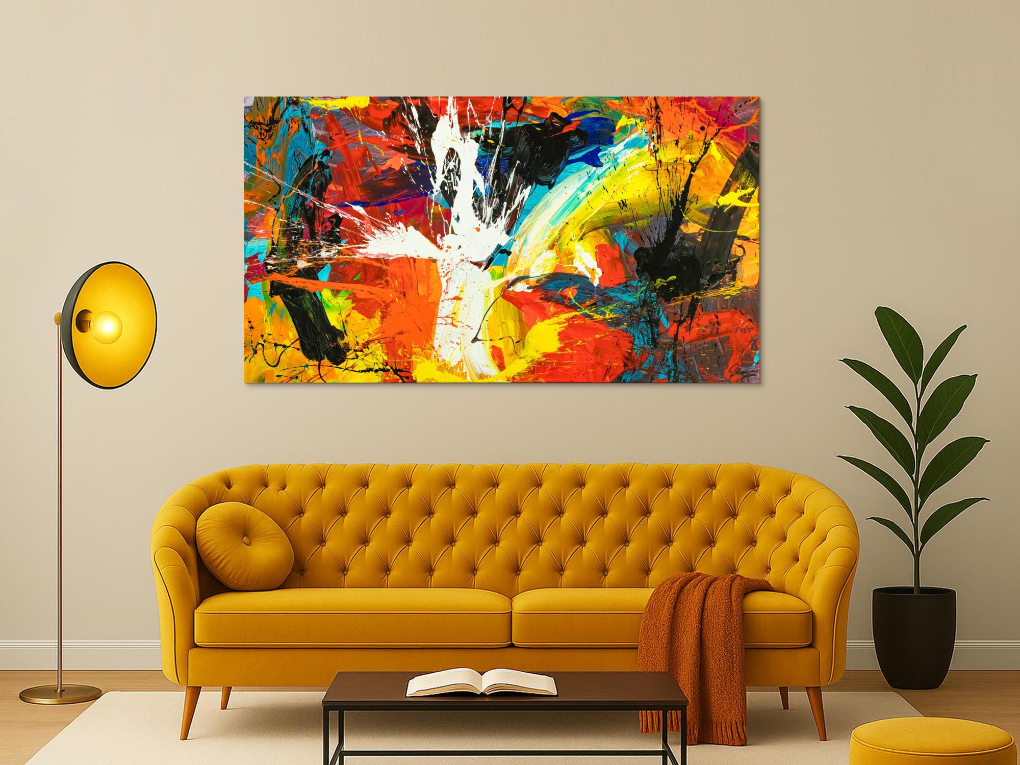 Gemälde Original abstrakt 100x180cm Action Painting Moderne Kunst handgefertigt Mischtechnik schwarz rot orange einzigartig