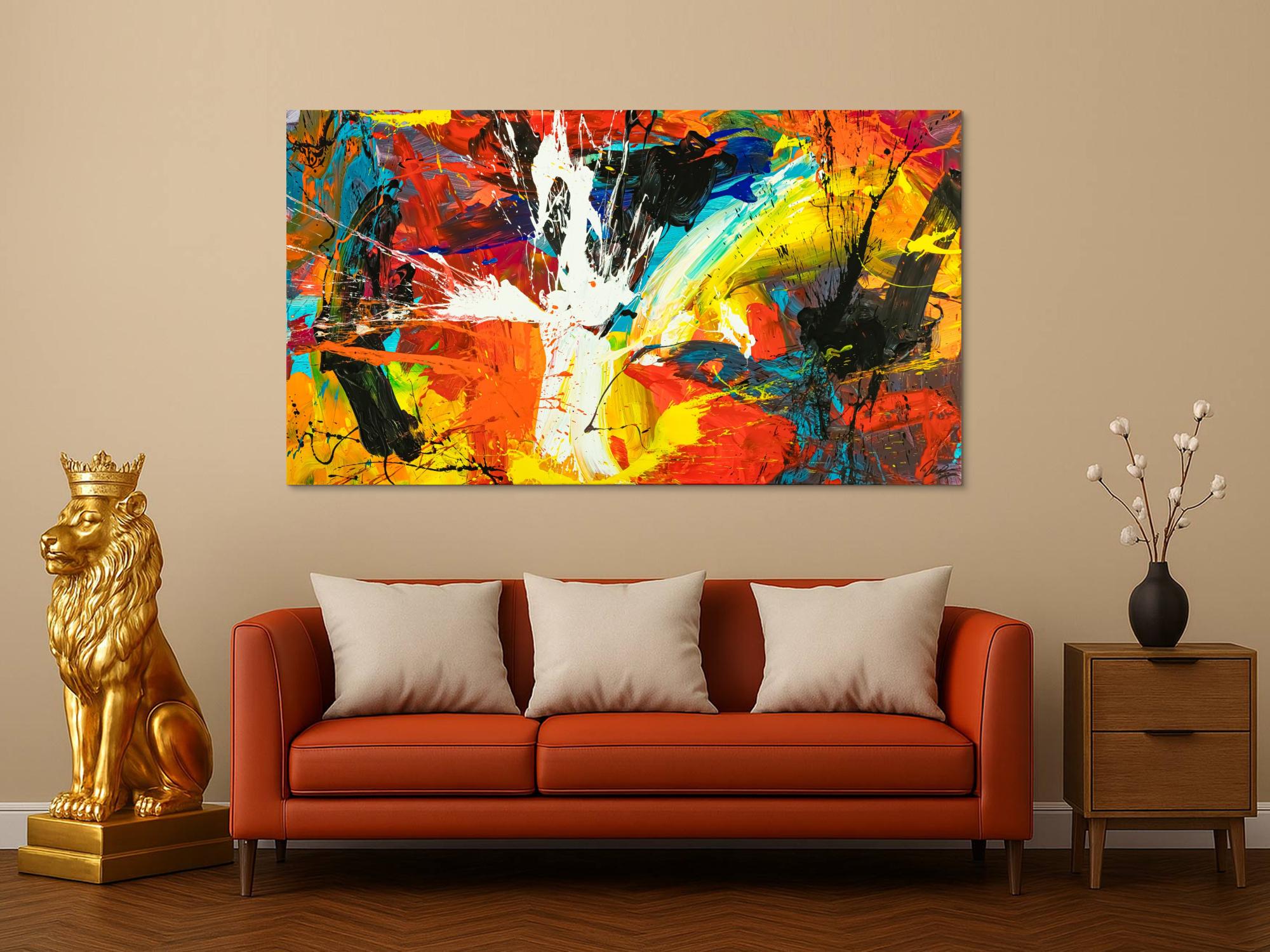 Gemälde Original abstrakt 100x180cm Action Painting Moderne Kunst handgefertigt Mischtechnik schwarz rot orange einzigartig