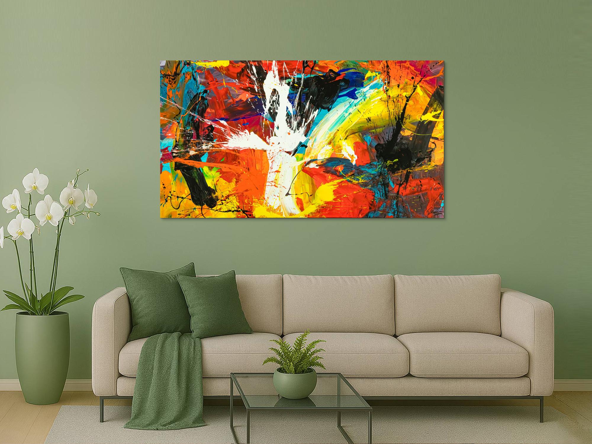 Gemälde Original abstrakt 100x180cm Action Painting Moderne Kunst handgefertigt Mischtechnik schwarz rot orange einzigartig